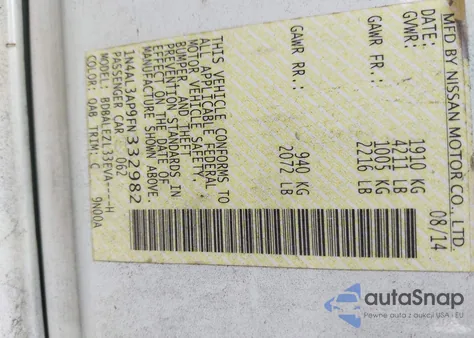 2015 Nissan Altima 2.5/S/Sv/Sl z USA, uszkodzony, nr VIN 1N4AL3AP9FN332982